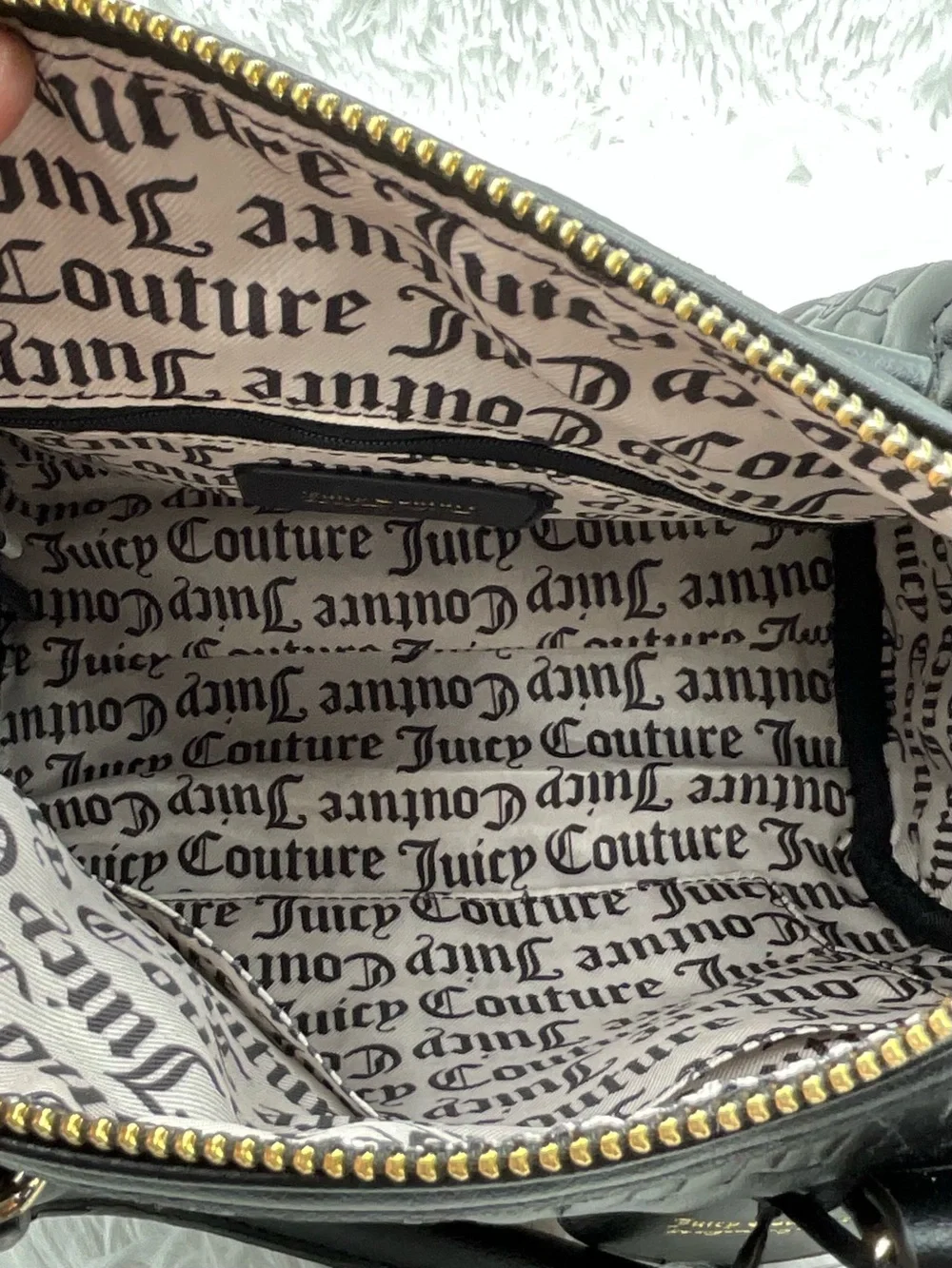 Juicy Couture Fame Satchel Black Embossed Matching Wallet & Cardholder NWT